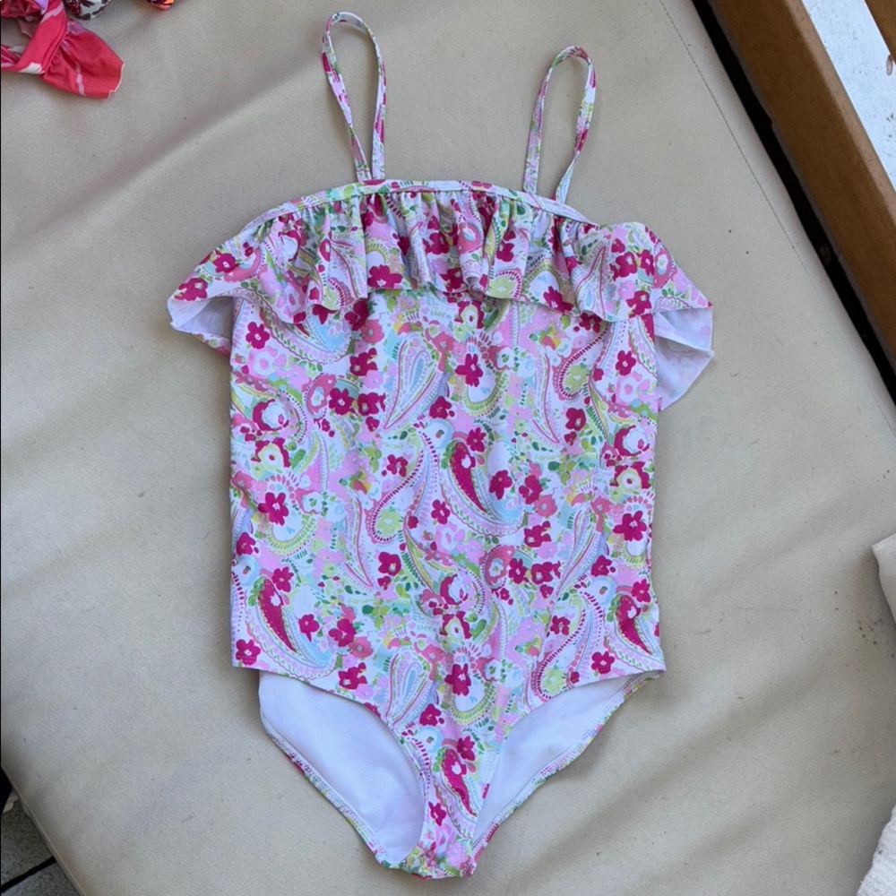 Floral Ruffle Swimsuit crown and ivy girls size 16 EUC